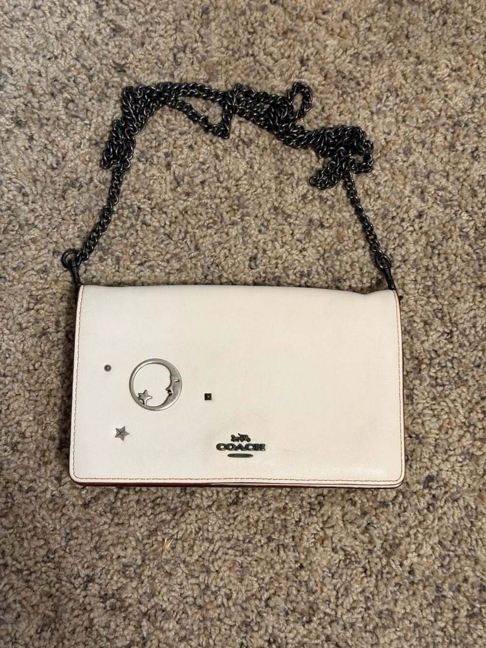 Coach Dinky Crossbody Bag Celestial Moon White Leather